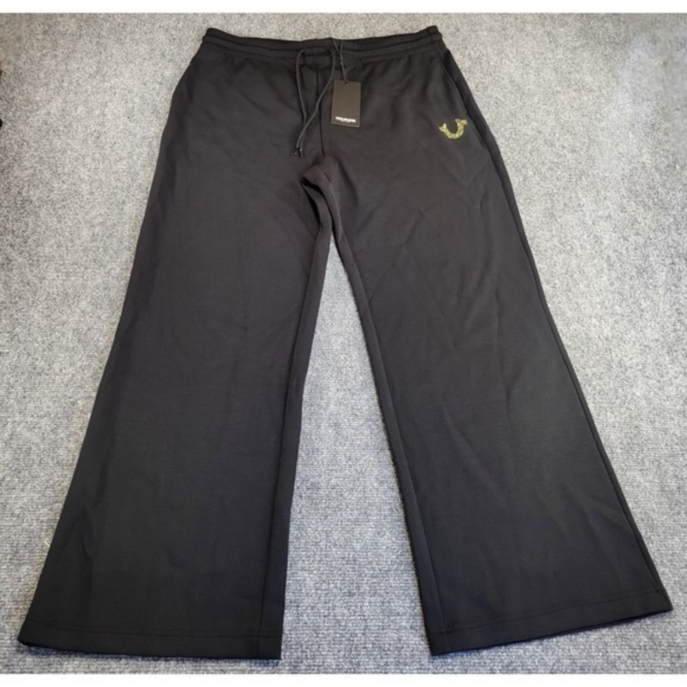True Religion Sweatpants Women's Black Logo Flare Pants Size XLarge